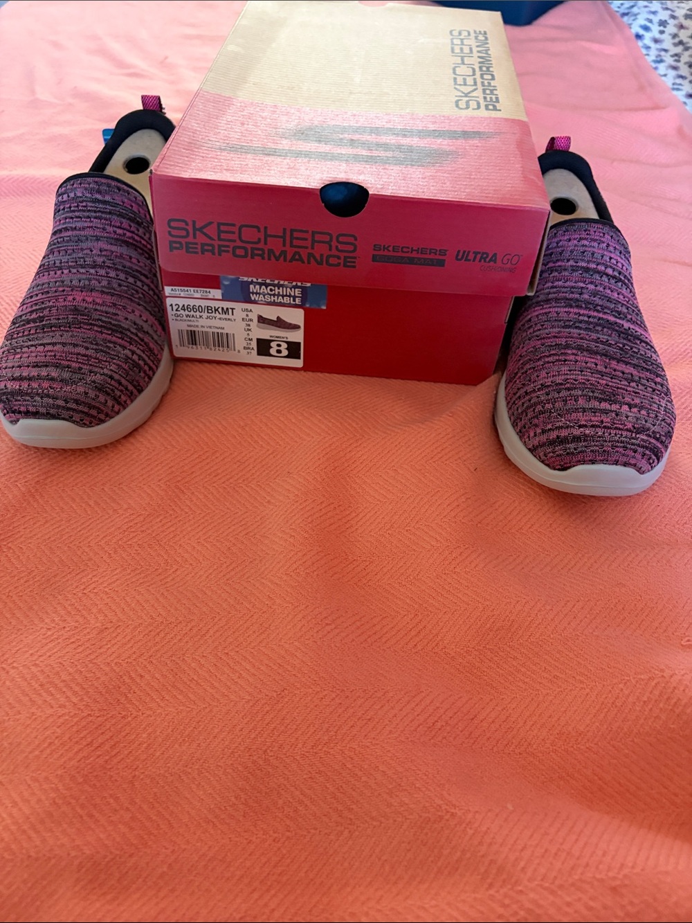Skechers Pink and Black Slip-On Knit Memory Foam Sneakers - Picture 3 of 3